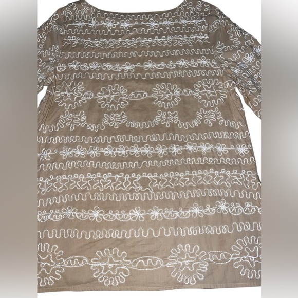 EUC Lilly Pulitzer Yasmine Embroidered Neutral Cotton Tunic Top in Tan Size 12 - Picture 4 of 7